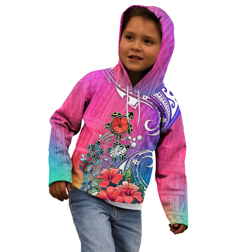Hawaii Turtle Kid Hoodie Turtles Hibiscus With Hawaii Pattern Gradient - Wonder Print Shop