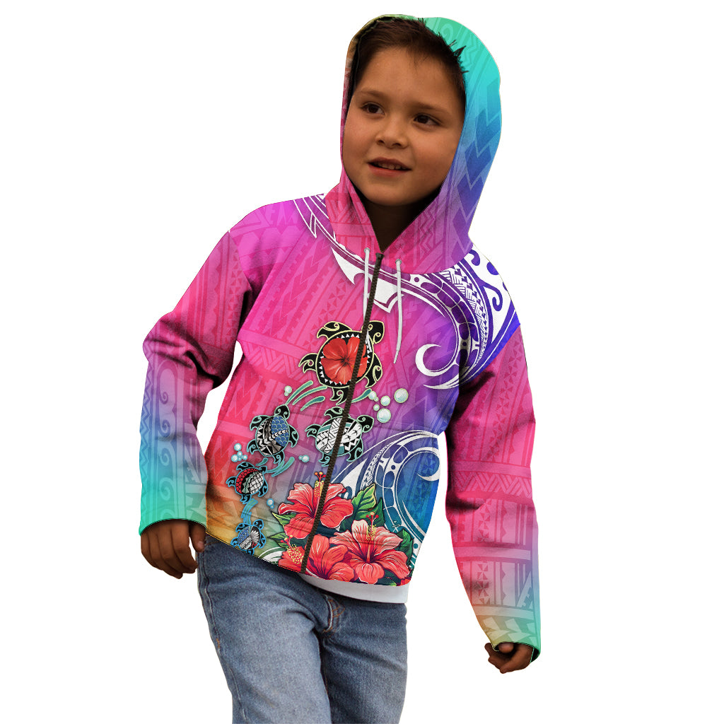 Hawaii Turtle Kid Hoodie Turtles Hibiscus With Hawaii Pattern Gradient - Wonder Print Shop