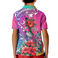 Hawaii Turtle Kid Polo Shirt Turtles Hibiscus With Hawaii Pattern Gradient - Wonder Print Shop