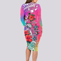 Hawaii Turtle Long Sleeve Bodycon Dress Turtles Hibiscus With Hawaii Pattern Gradient - Wonder Print Shop