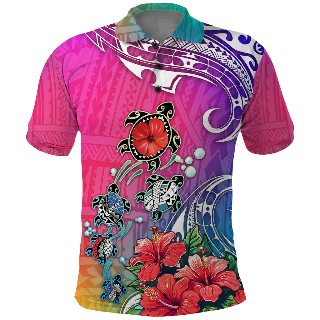 Hawaii Turtle Polo Shirt Turtles Hibiscus With Hawaii Pattern Gradient - Wonder Print Shop