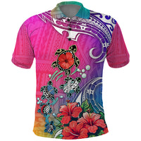 Hawaii Turtle Polo Shirt Turtles Hibiscus With Hawaii Pattern Gradient - Wonder Print Shop