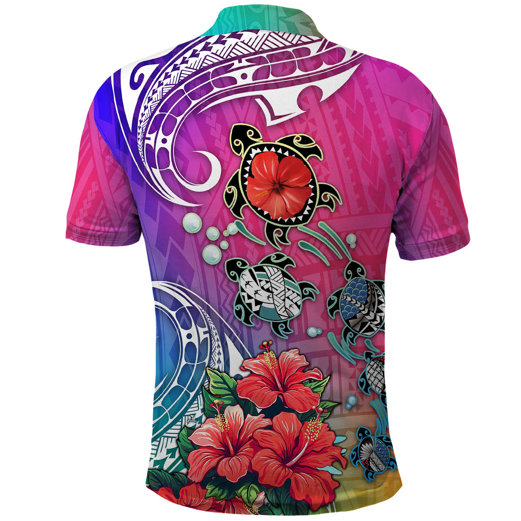 Hawaii Turtle Polo Shirt Turtles Hibiscus With Hawaii Pattern Gradient - Wonder Print Shop