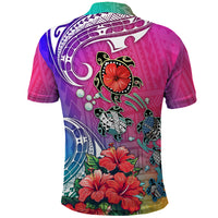 Hawaii Turtle Polo Shirt Turtles Hibiscus With Hawaii Pattern Gradient - Wonder Print Shop
