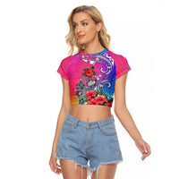 Hawaii Turtle Raglan Cropped T Shirt Turtles Hibiscus With Hawaii Pattern Gradient - Wonder Print Shop