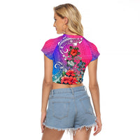 Hawaii Turtle Raglan Cropped T Shirt Turtles Hibiscus With Hawaii Pattern Gradient - Wonder Print Shop