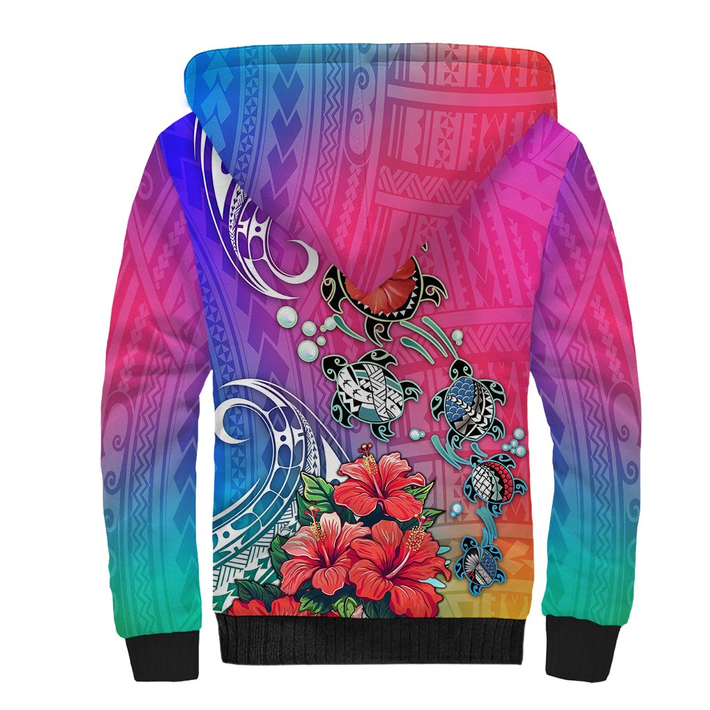 Hawaii Turtle Sherpa Hoodie Turtles Hibiscus With Hawaii Pattern Gradient - Wonder Print Shop