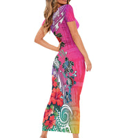 Hawaii Turtle Short Sleeve Bodycon Dress Turtles Hibiscus With Hawaii Pattern Gradient - Wonder Print Shop