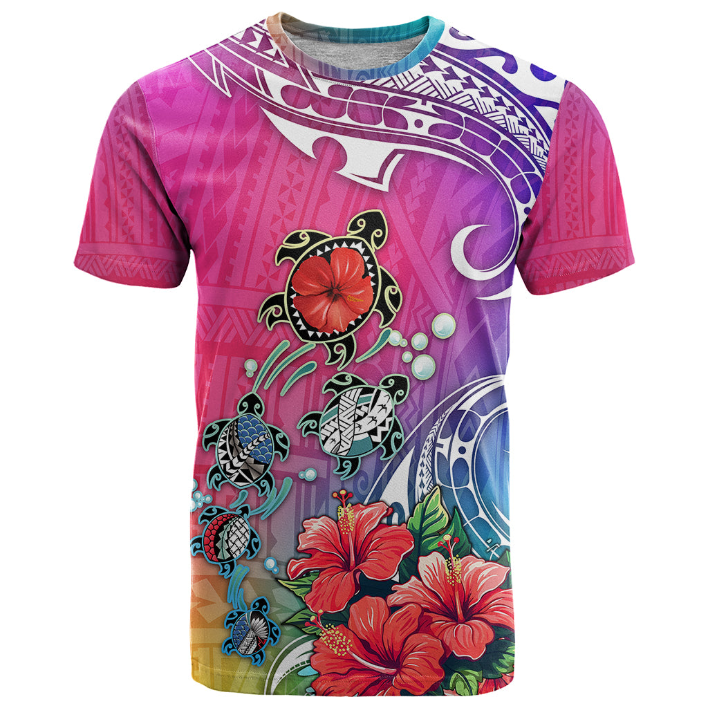 Hawaii Turtle T Shirt Turtles Hibiscus With Hawaii Pattern Gradient - Wonder Print Shop