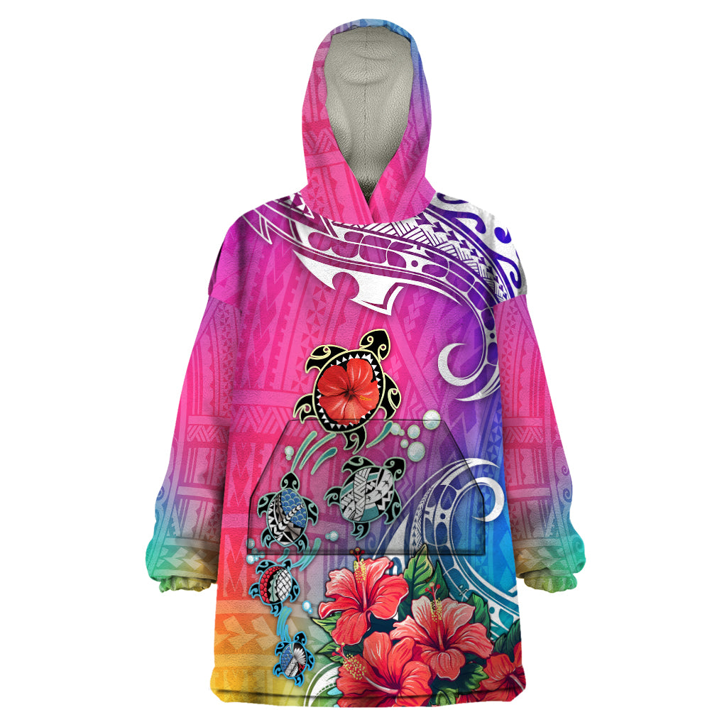 Hawaii Turtle Wearable Blanket Hoodie Turtles Hibiscus With Hawaii Pattern Gradient - Wonder Print Shop