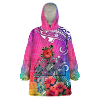 Hawaii Turtle Wearable Blanket Hoodie Turtles Hibiscus With Hawaii Pattern Gradient - Wonder Print Shop