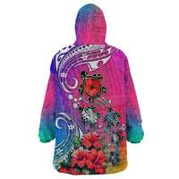 Hawaii Turtle Wearable Blanket Hoodie Turtles Hibiscus With Hawaii Pattern Gradient - Wonder Print Shop