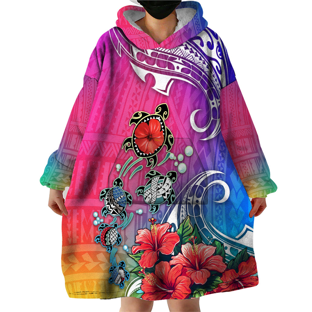 Hawaii Turtle Wearable Blanket Hoodie Turtles Hibiscus With Hawaii Pattern Gradient - Wonder Print Shop