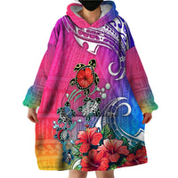 Hawaii Turtle Wearable Blanket Hoodie Turtles Hibiscus With Hawaii Pattern Gradient - Wonder Print Shop