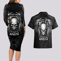 Skull and Wings Couples Matching Long Sleeve Bodycon Dress and Hawaiian Shirt Even The Devil Was Once An Angel - Wonder Print Shop