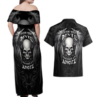 Skull and Wings Couples Matching Off Shoulder Maxi Dress and Hawaiian Shirt Even The Devil Was Once An Angel - Wonder Print Shop