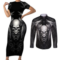 Skull and Wings Couples Matching Short Sleeve Bodycon Dress and Long Sleeve Button Shirts Even The Devil Was Once An Angel - Wonder Print Shop