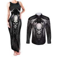 Skull and Wings Couples Matching Tank Maxi Dress and Long Sleeve Button Shirts Even The Devil Was Once An Angel - Wonder Print Shop