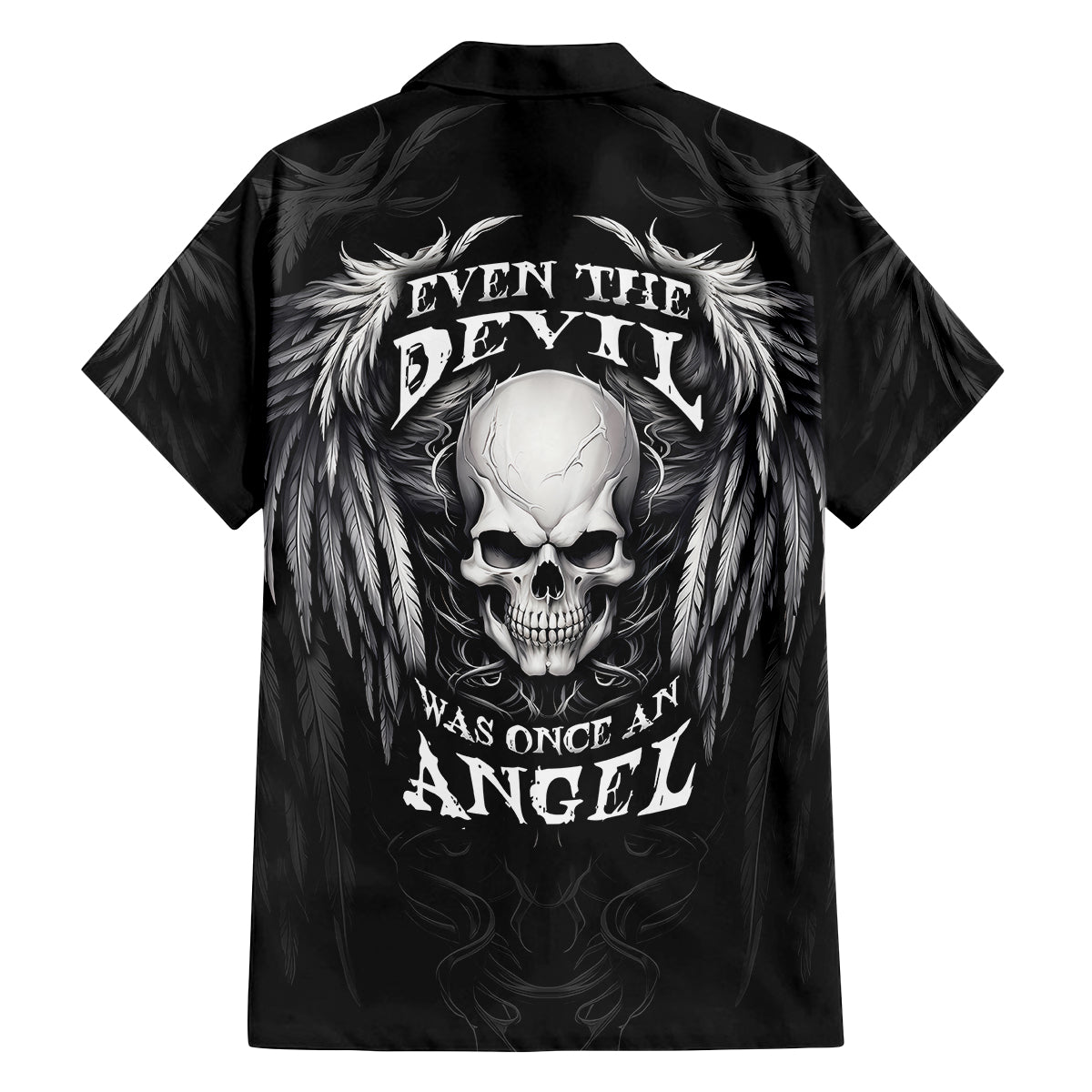 Skull and Wings Family Matching Long Sleeve Bodycon Dress and Hawaiian Shirt Even The Devil Was Once An Angel - Wonder Print Shop