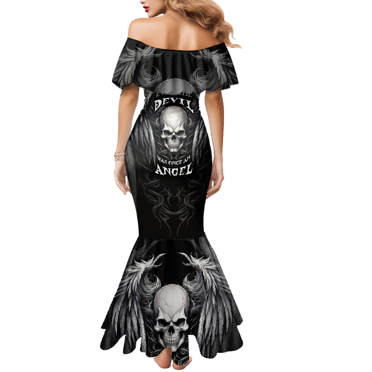 Skull and Wings Family Matching Mermaid Dress and Hawaiian Shirt Even The Devil Was Once An Angel - Wonder Print Shop