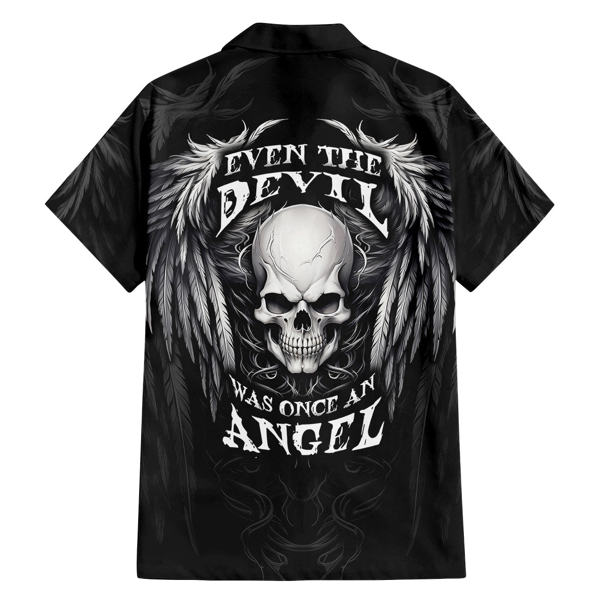 Skull and Wings Family Matching Off Shoulder Long Sleeve Dress and Hawaiian Shirt Even The Devil Was Once An Angel - Wonder Print Shop