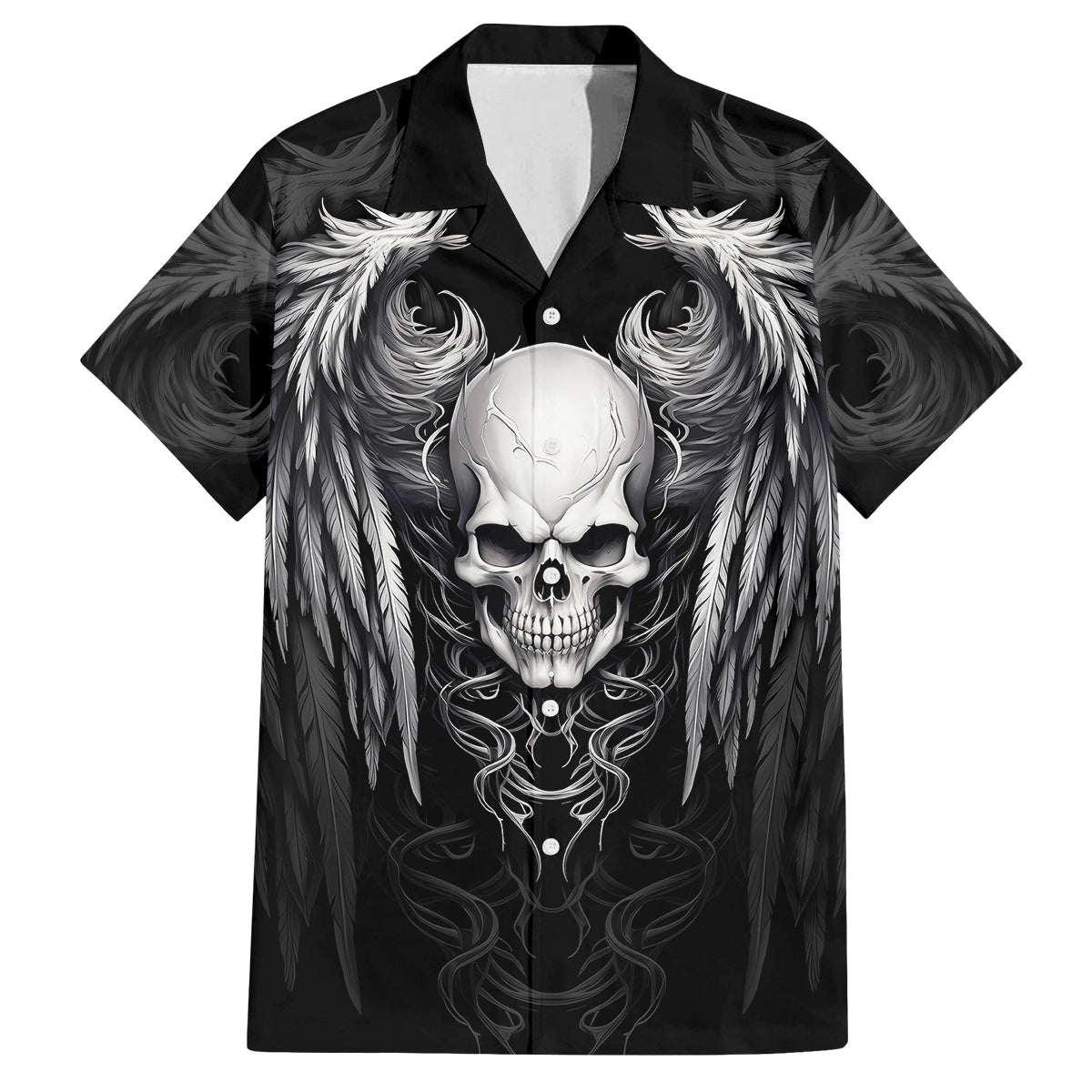 Skull and Wings Family Matching Off Shoulder Short Dress and Hawaiian Shirt Even The Devil Was Once An Angel - Wonder Print Shop