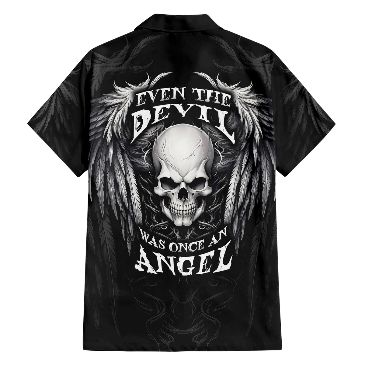 Skull and Wings Family Matching Short Sleeve Bodycon Dress and Hawaiian Shirt Even The Devil Was Once An Angel - Wonder Print Shop