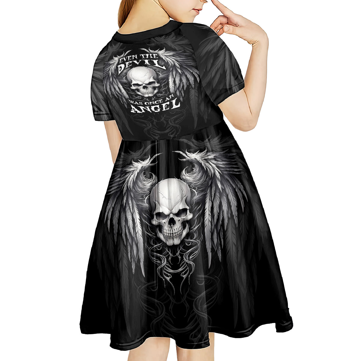 Skull and Wings Kid Short Sleeve Dress Even The Devil Was Once An Angel - Wonder Print Shop