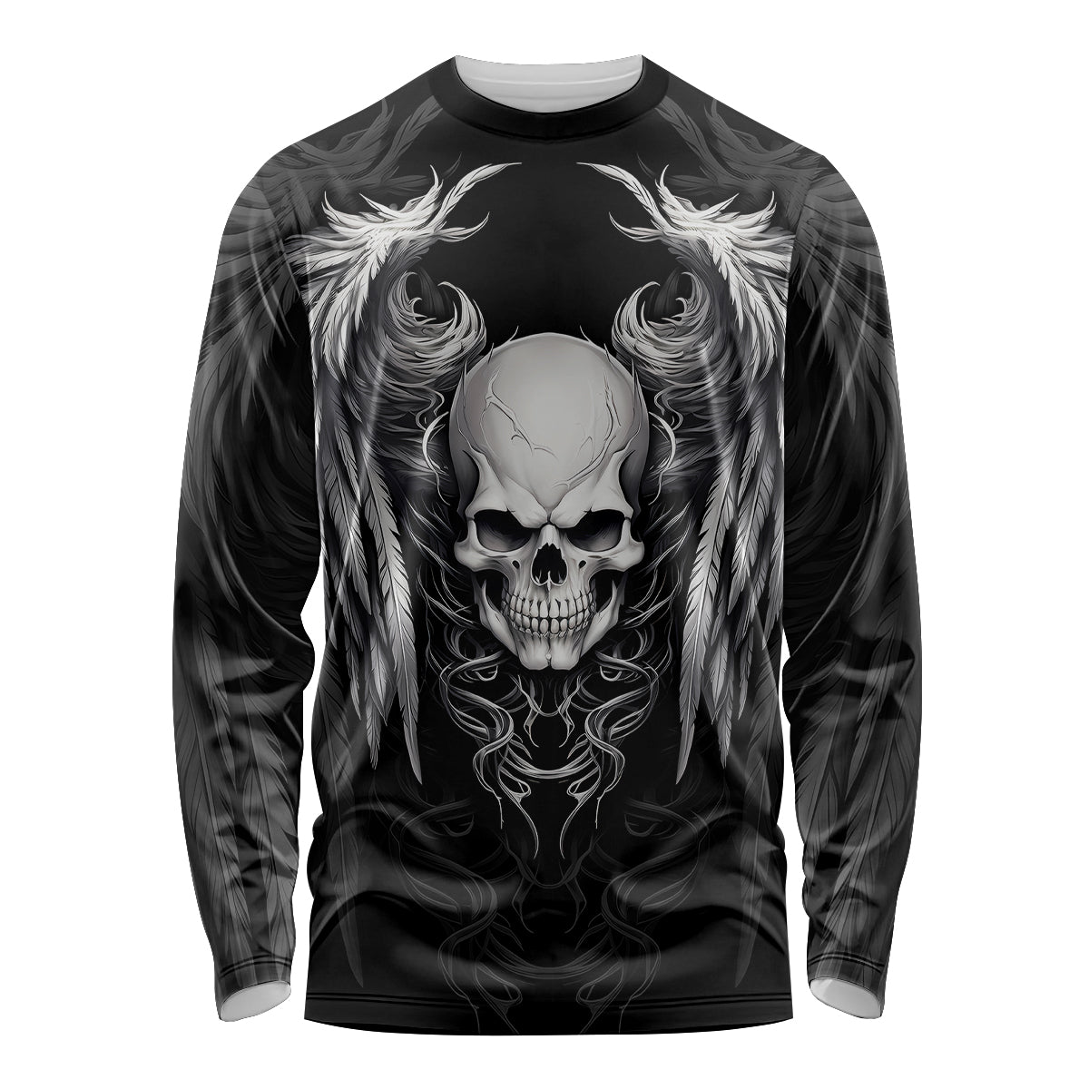 Skull and Wings Long Sleeve Shirt Even The Devil Was Once An Angel - Wonder Print Shop