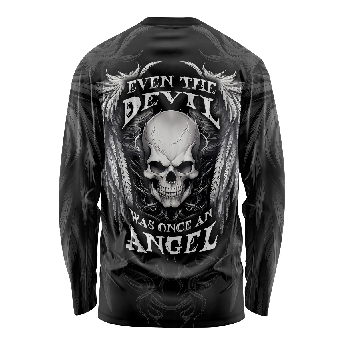 Skull and Wings Long Sleeve Shirt Even The Devil Was Once An Angel - Wonder Print Shop