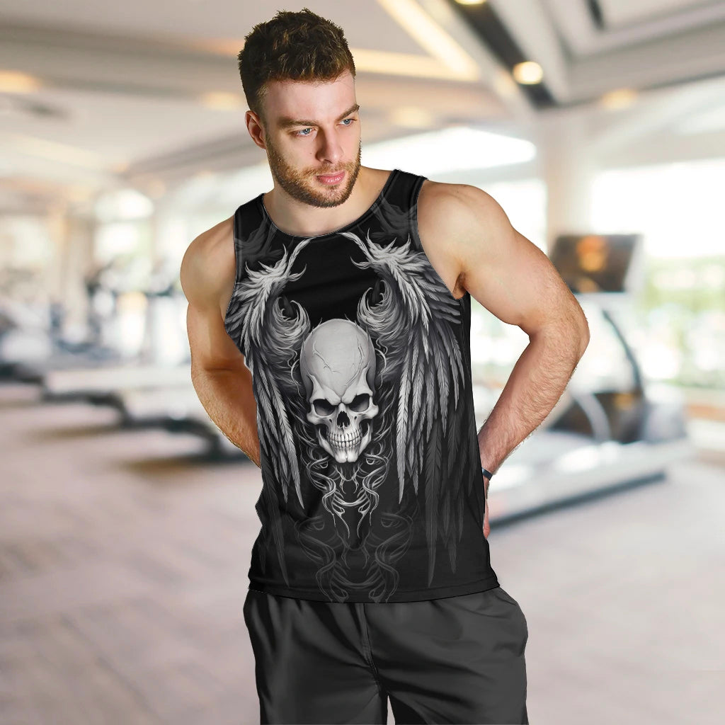 Skull and Wings Men Tank Top Even The Devil Was Once An Angel - Wonder Print Shop