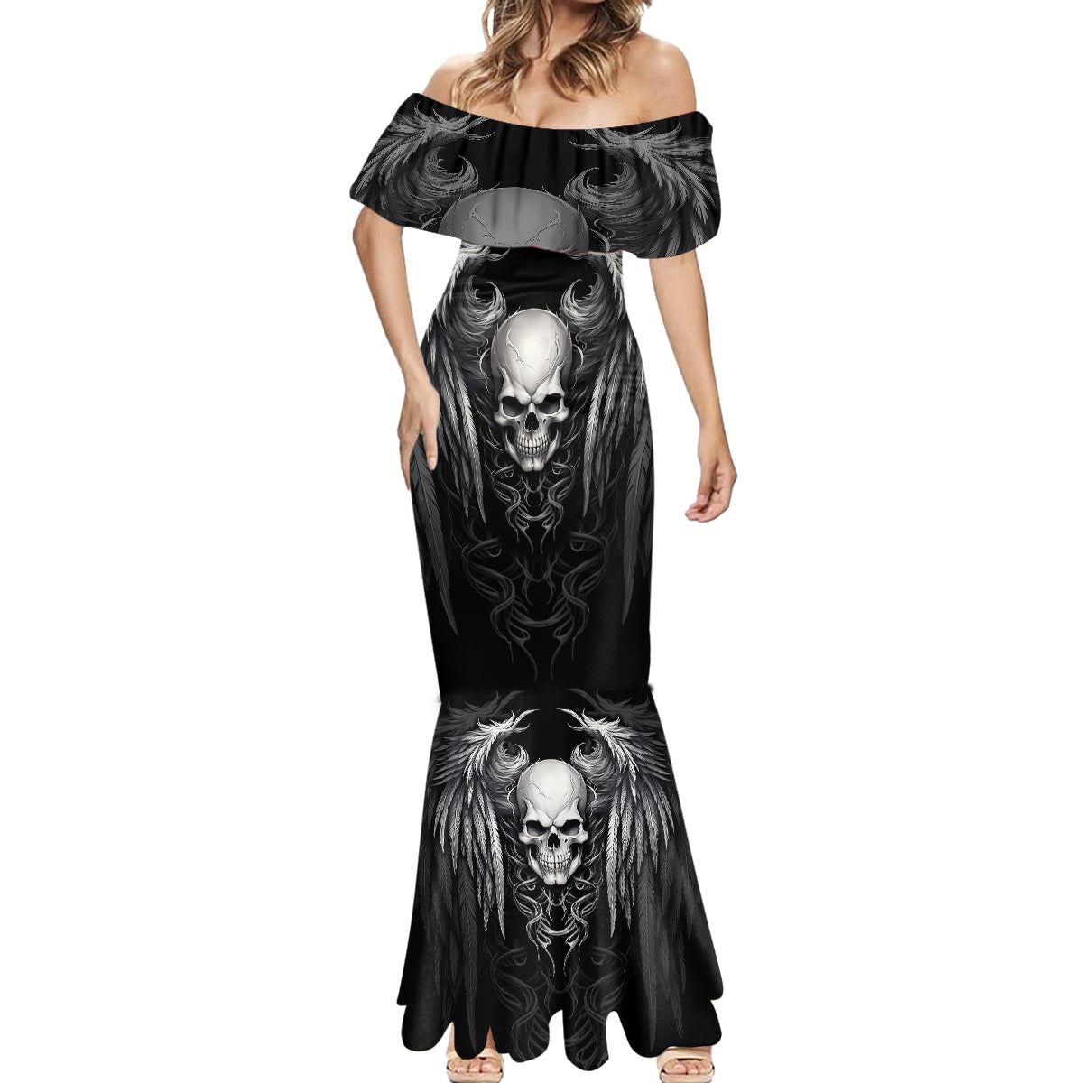 Skull and Wings Mermaid Dress Even The Devil Was Once An Angel - Wonder Print Shop