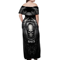 Skull and Wings Off Shoulder Maxi Dress Even The Devil Was Once An Angel - Wonder Print Shop