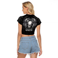Skull and Wings Raglan Cropped T Shirt Even The Devil Was Once An Angel - Wonder Print Shop
