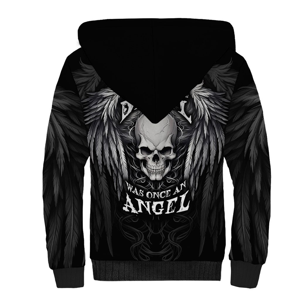 Skull and Wings Sherpa Hoodie Even The Devil Was Once An Angel - Wonder Print Shop