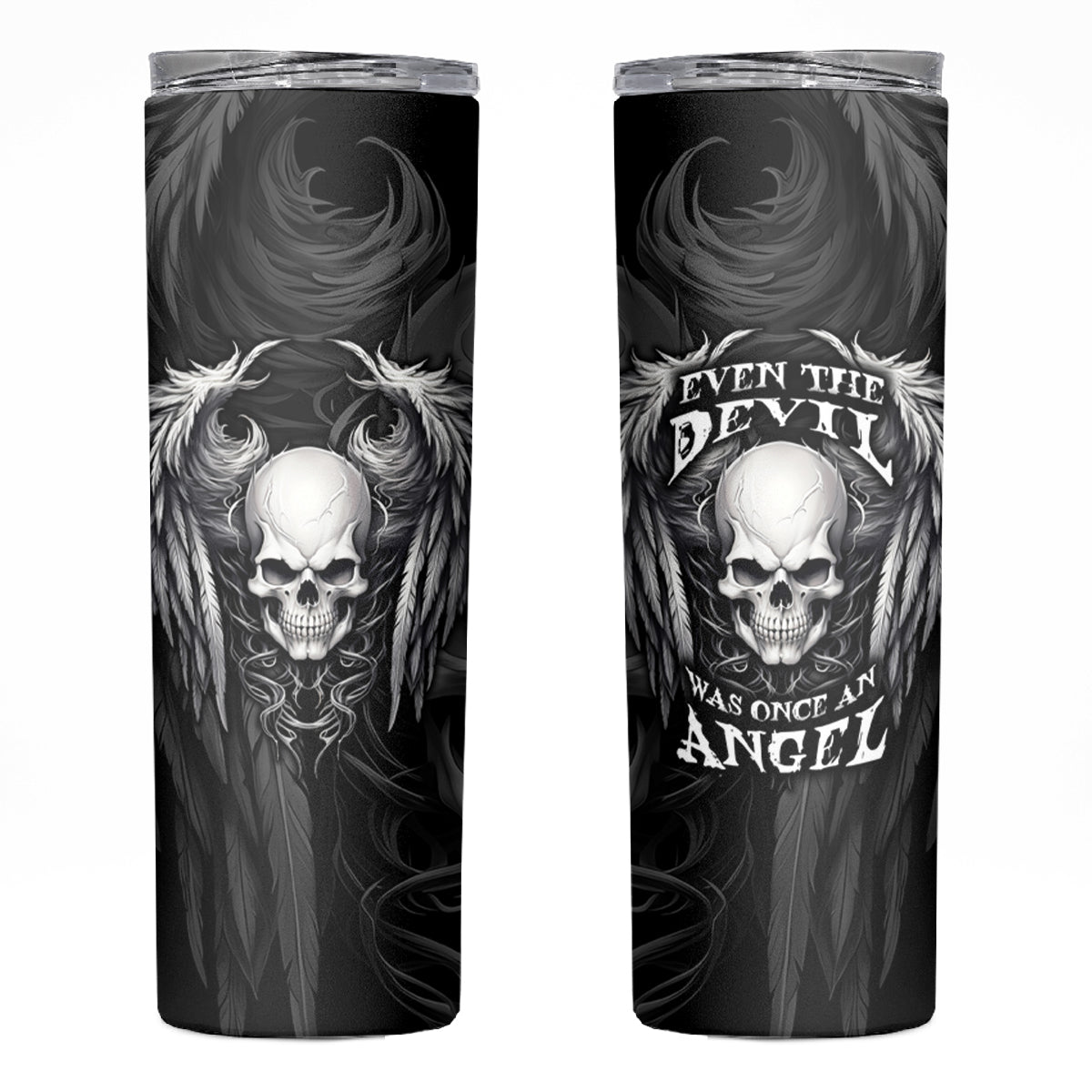 Skull and Wings Skinny Tumbler Even The Devil Was Once An Angel - Wonder Print Shop