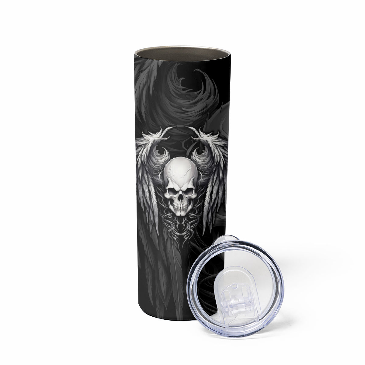 Skull and Wings Skinny Tumbler Even The Devil Was Once An Angel - Wonder Print Shop