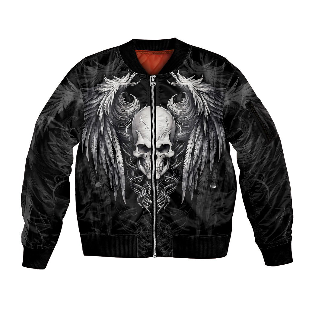 Skull and Wings Sleeve Zip Bomber Jacket Even The Devil Was Once An Angel - Wonder Print Shop