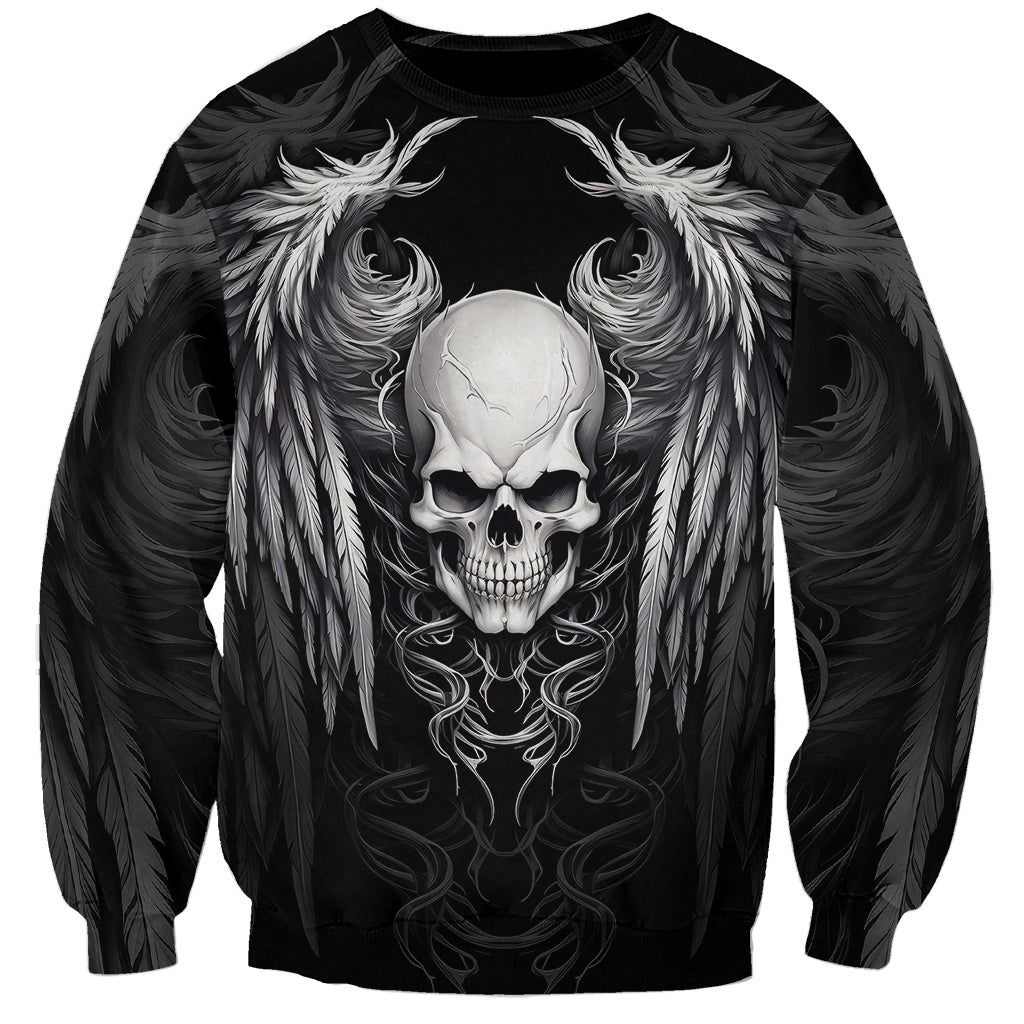 Skull and Wings Sweatshirt Even The Devil Was Once An Angel - Wonder Print Shop