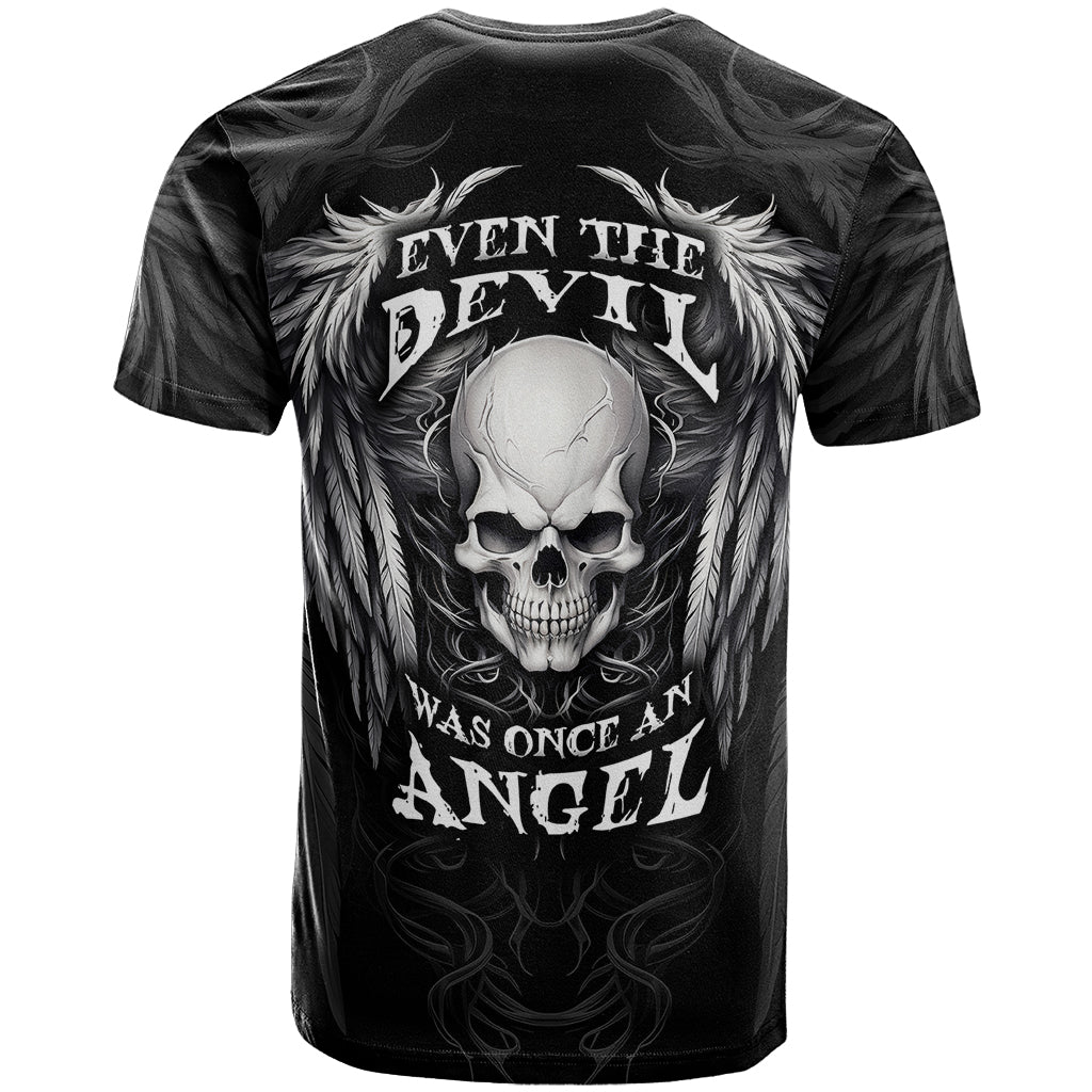 Skull and Wings T Shirt Even The Devil Was Once An Angel - Wonder Print Shop