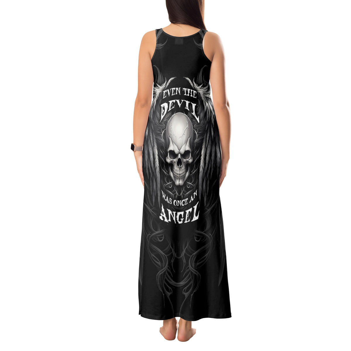 Skull and Wings Tank Maxi Dress Even The Devil Was Once An Angel - Wonder Print Shop