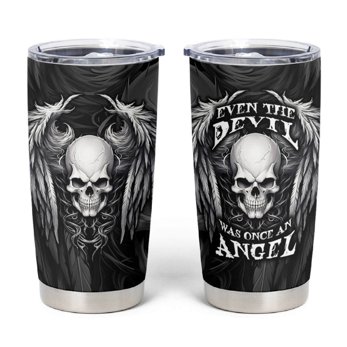Skull and Wings Tumbler Cup Even The Devil Was Once An Angel - Wonder Print Shop