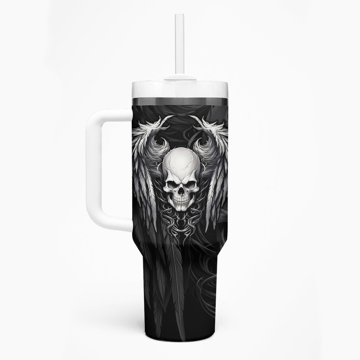Skull and Wings Tumbler With Handle Even The Devil Was Once An Angel - Wonder Print Shop