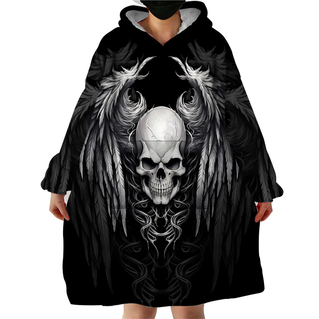 Skull and Wings Wearable Blanket Hoodie Even The Devil Was Once An Angel - Wonder Print Shop