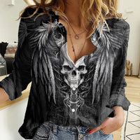 Skull and Wings Women Casual Shirt Even The Devil Was Once An Angel - Wonder Print Shop