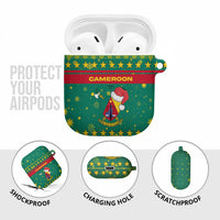 Cameroon Christmas AirPods Case with Green Red Pattern Coat of Arms Santa Hat and Stars Motif - Wonder Print Shop