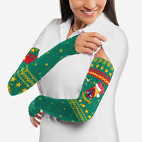 Cameroon Christmas Arm Sleeves with Green Red Pattern Coat of Arms Santa Hat and Stars Motif - Wonder Print Shop
