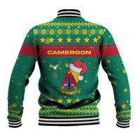 Cameroon Christmas Baseball Jacket with Green Red Pattern Coat of Arms Santa Hat and Stars Motif - Wonder Print Shop