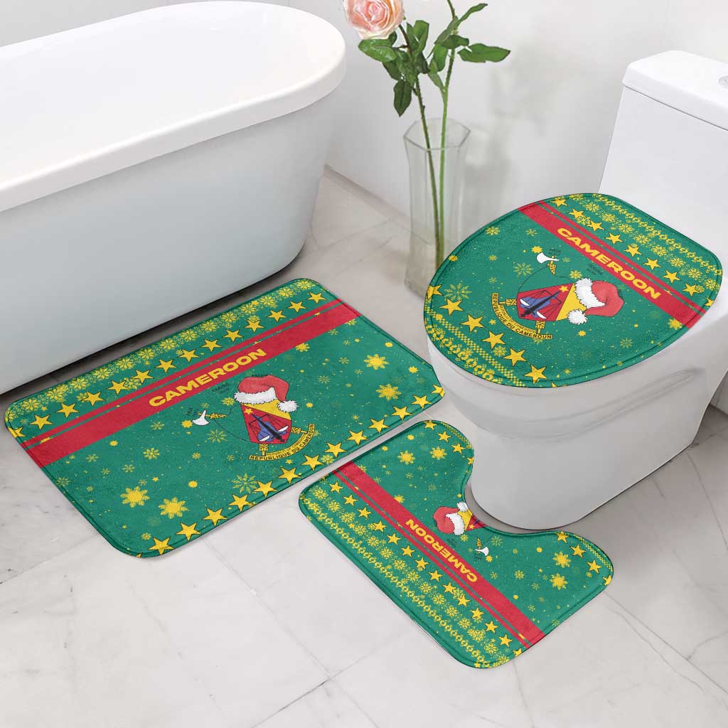 Cameroon Christmas Bathroom Set with Green Red Pattern Coat of Arms Santa Hat and Stars Motif - Wonder Print Shop