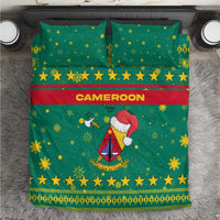 Cameroon Christmas Bedding Set with Green Red Pattern Coat of Arms Santa Hat and Stars Motif - Wonder Print Shop